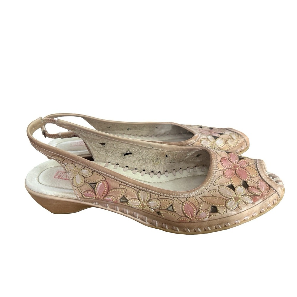Pikolinos Leather Low Heel Slingback Peep Toe Women's Sandals Size 38 7 7.5